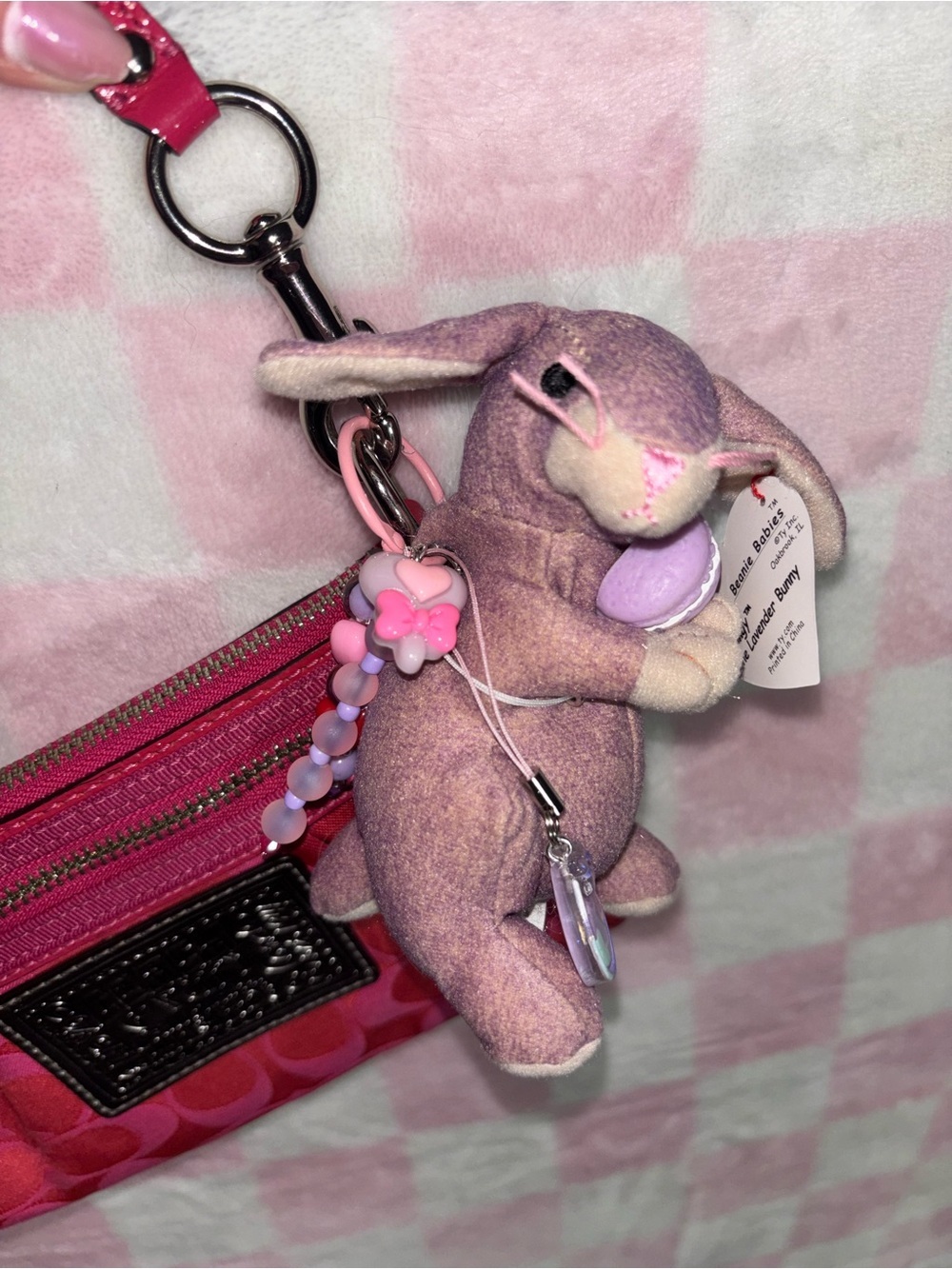Vintage Beanie Baby Lavender Bunny Keychain Plush Charm Y2K Cute kawaii ballet